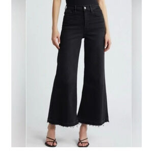 Frame Le Palazzo Crop Raw Hem High Rise Kerry Vintage Washed Black Jeans Size 32